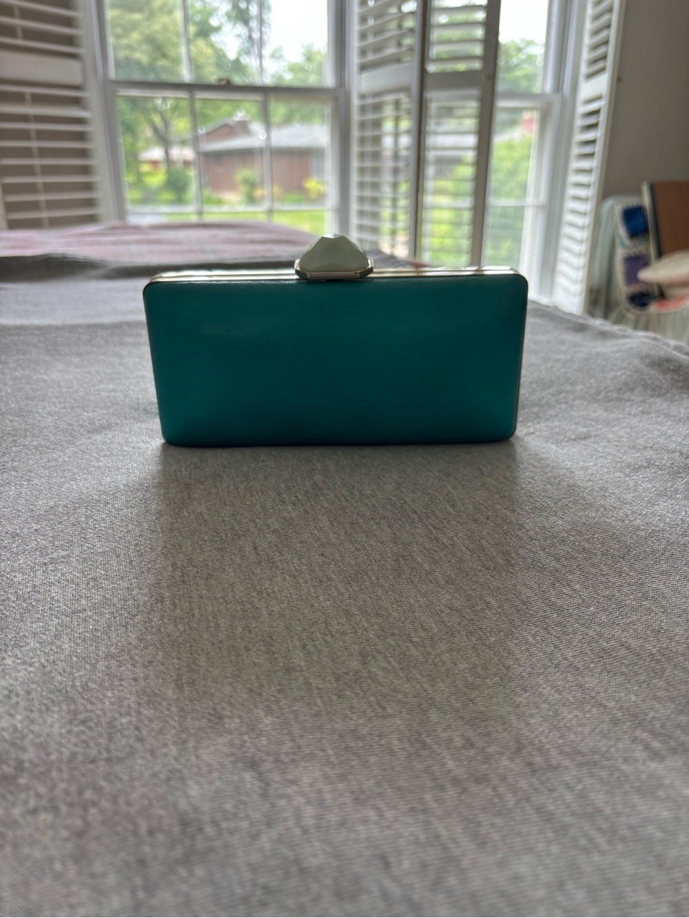 Trina Turk for Banana Republic Teal Hardcase Clutch with Gemstone Clasp